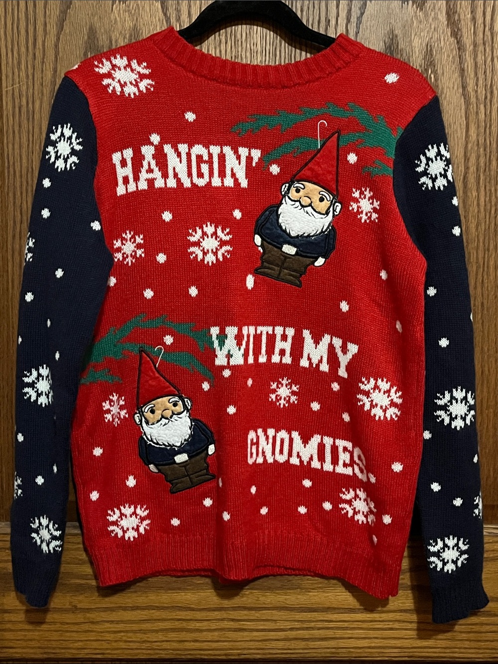 Holiday Time Red and Navy 'Hangin' With My Gnomies' Gnome Crewneck Sweater